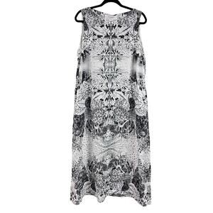 Grizas Women's Large 100% Washed Linen Sleeveless botanical print maxi dress